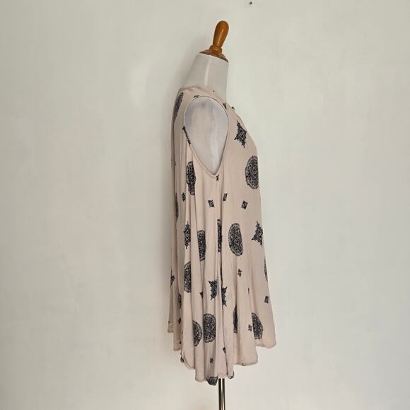 Free People Tree Swing Tunic Beige Oversized Printed Gauzy Boho Women Small - Picture 3 of 12